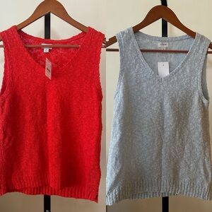 J. Crew V-neck Beach Sweater Tank Top Vests Knit Red & Light Blue NWT Size S